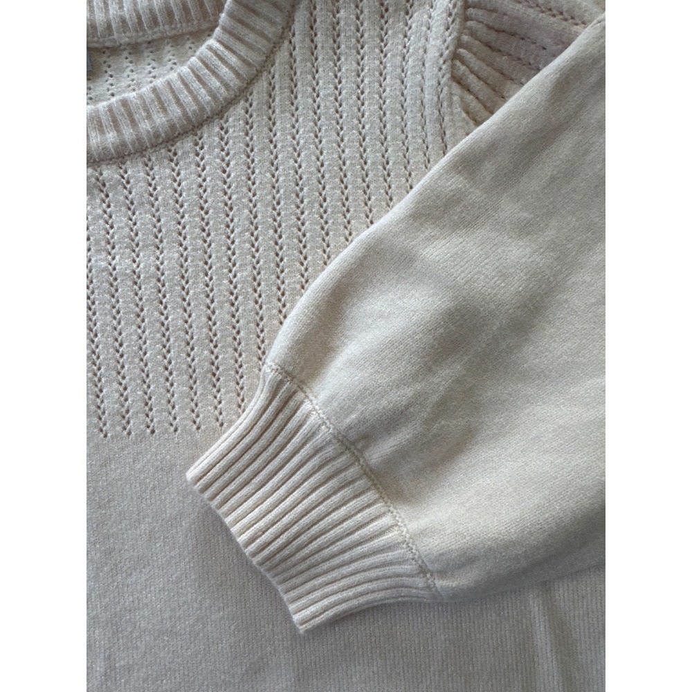 Baltic Born Cream Pointelle Puff Sleeve Knit Sweater Size L Style 31781